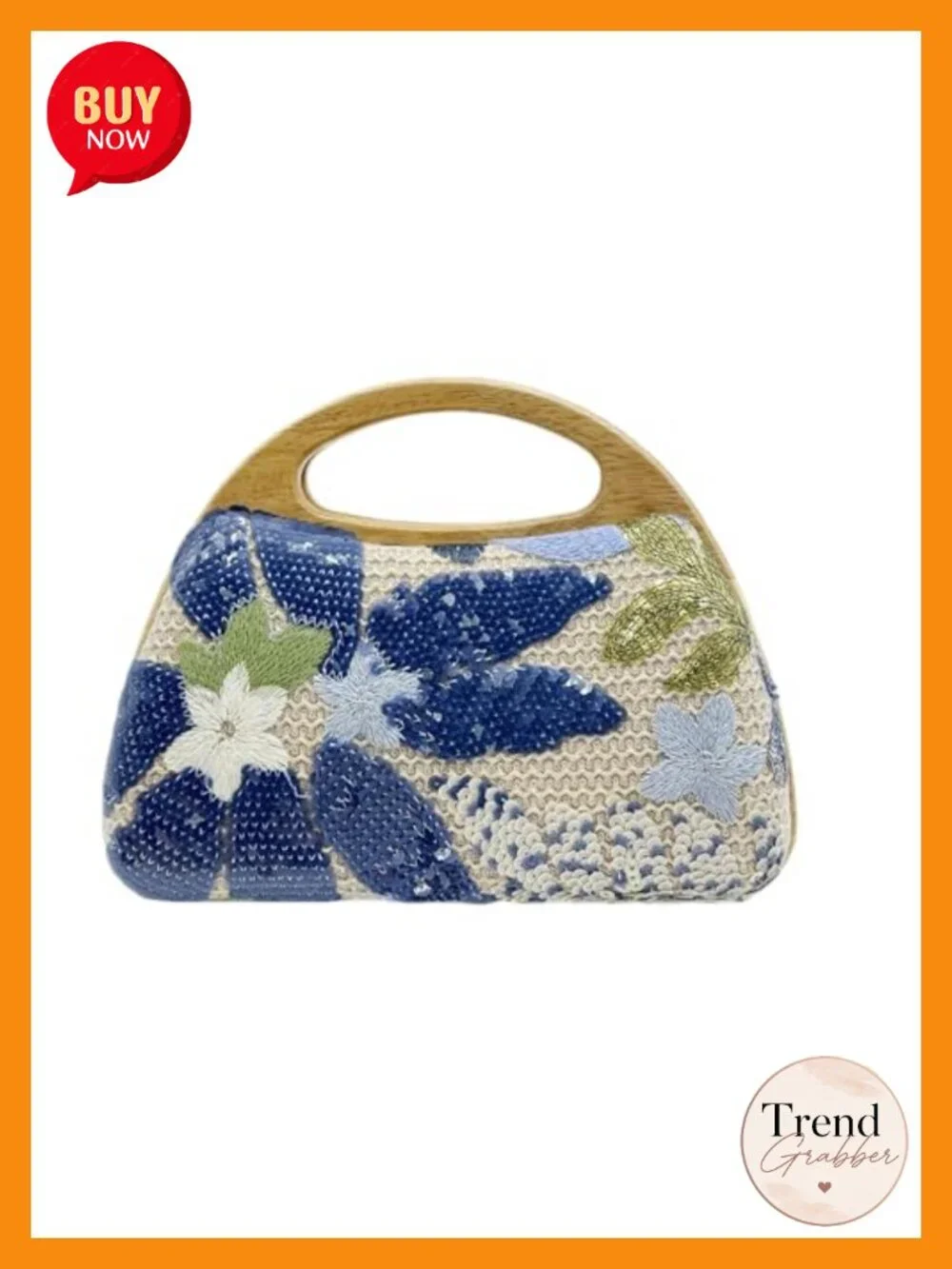 Women's Evening Bag Clutch with Chain Sequins Floral Wooden Base Structured